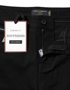 Dolce &amp; Gabbana Black Boyfriend Cotton Mid Waist Denim Jeans