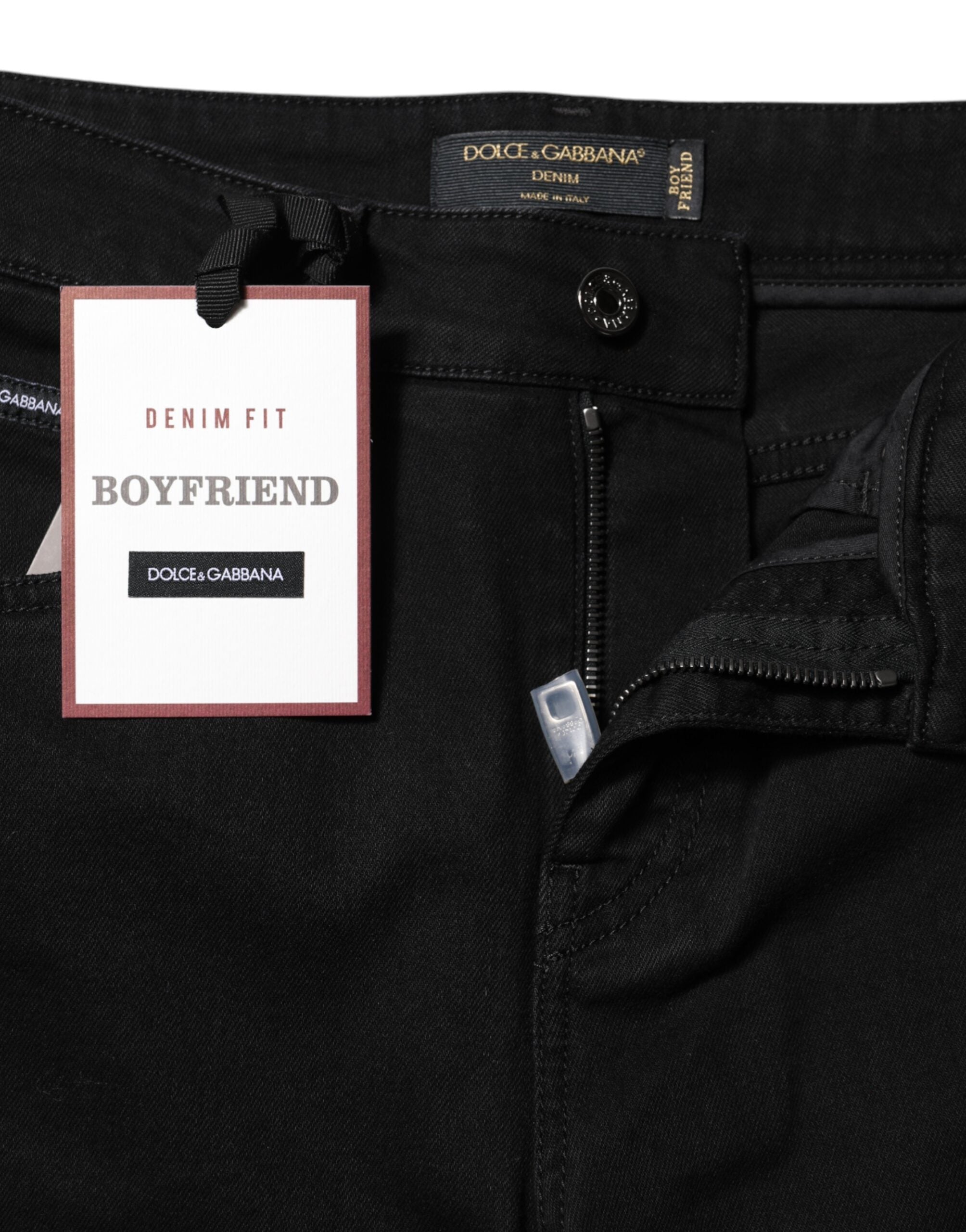 Dolce &amp; Gabbana Black Boyfriend Cotton Mid Waist Denim Jeans