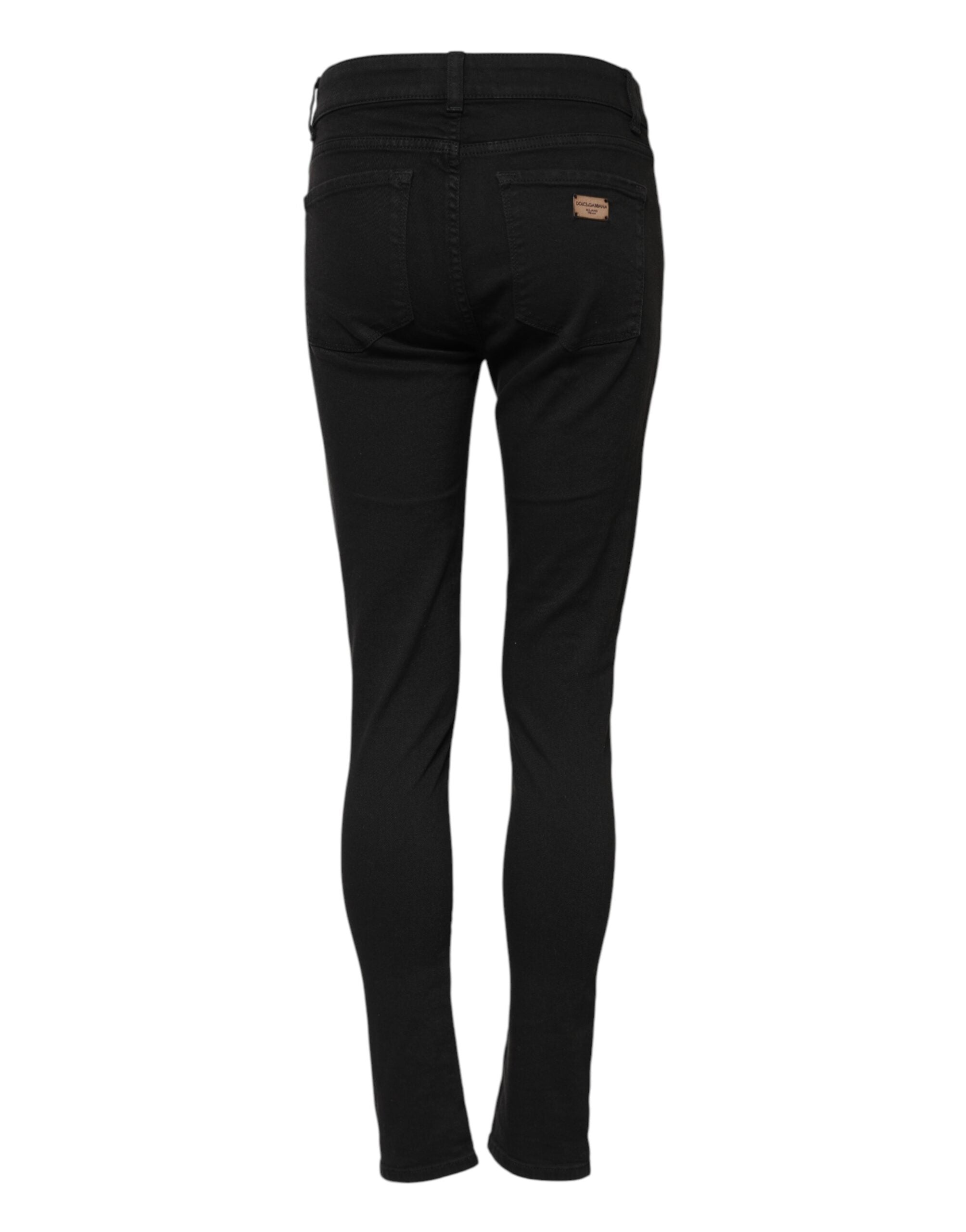Dolce &amp; Gabbana Black Cotton Skinny Mid Waist Denim Jeans