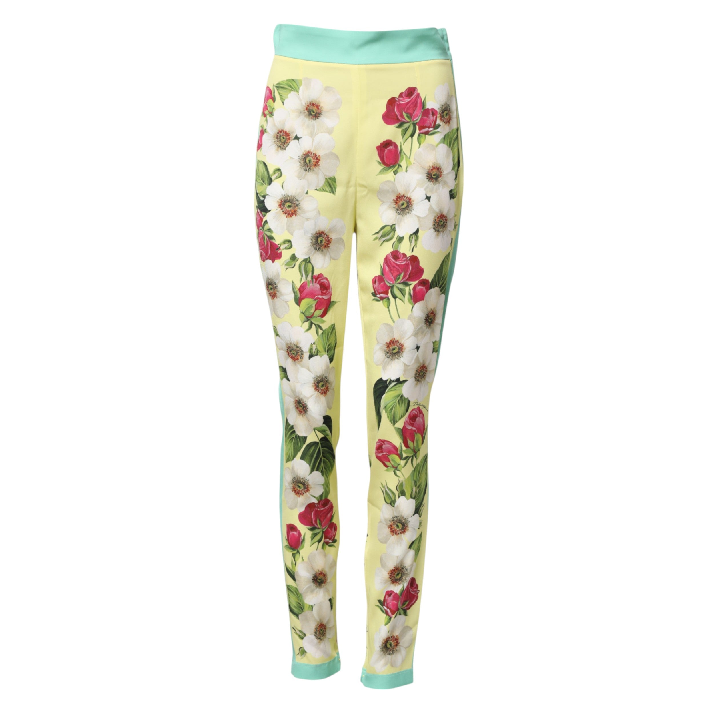 Dolce &amp; Gabbana Yellow Silk Floral Leggings Pants