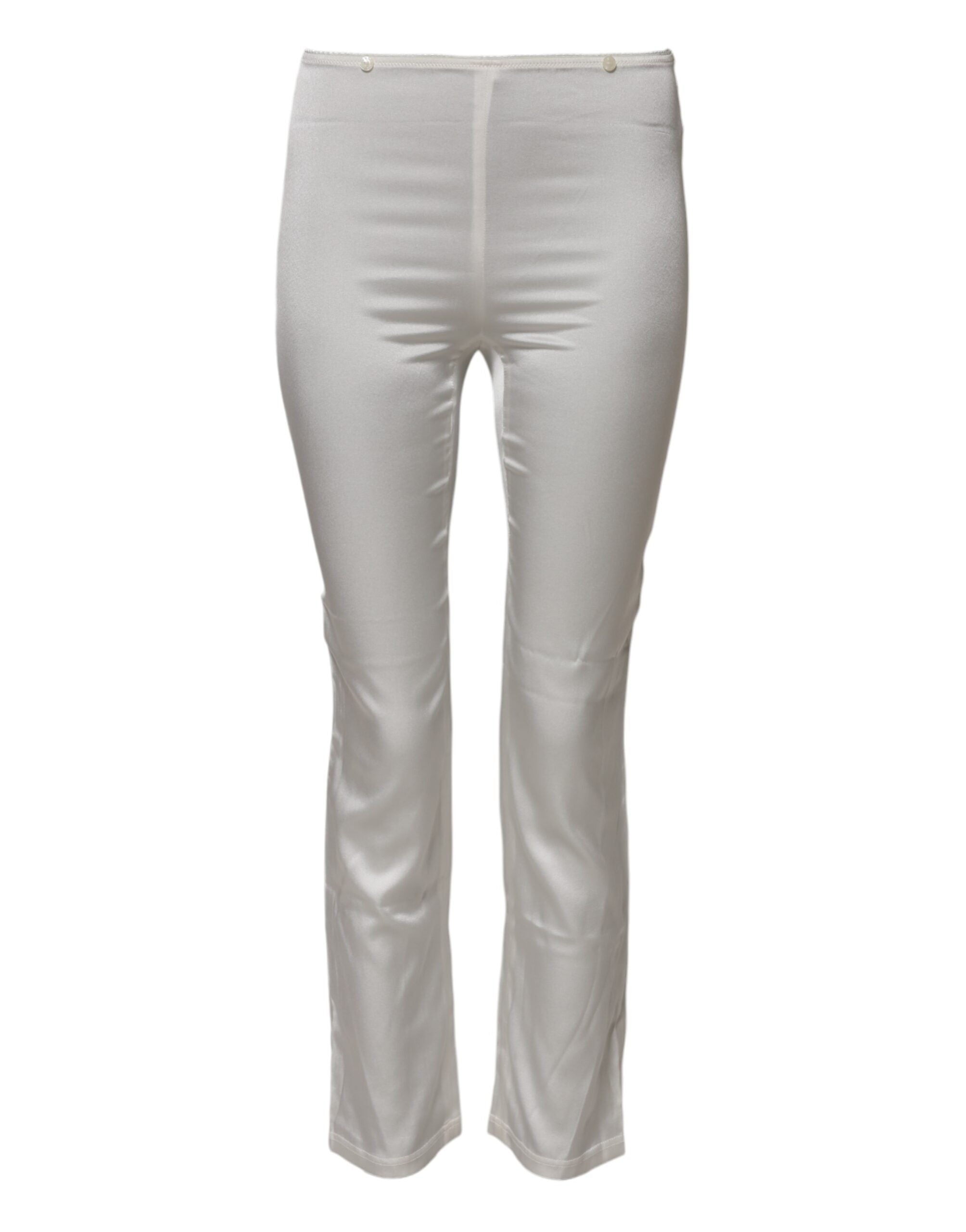 Dolce &amp; Gabbana Ivory Silk Tapered High Waist Pants