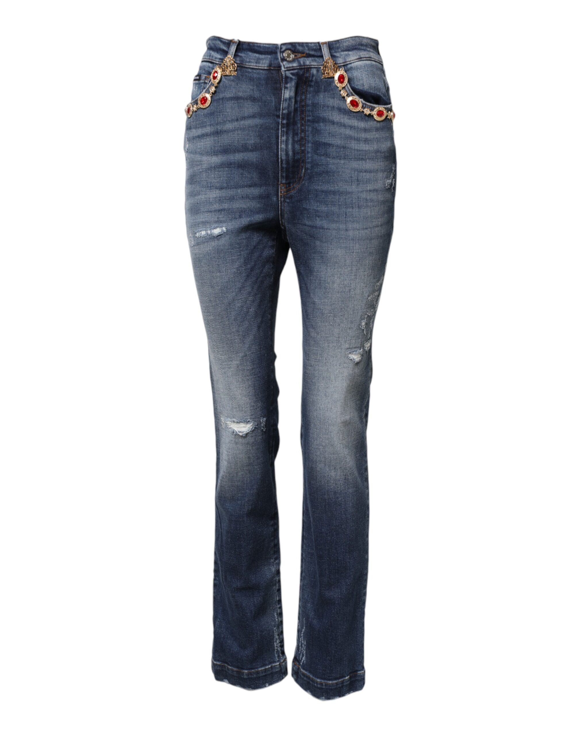 Dolce &amp; Gabbana Blue Rhinestone Embellished Denim Jeans