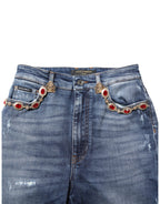 Dolce &amp; Gabbana Blue Rhinestone Embellished Denim Jeans