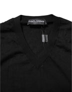 Dolce & Gabbana Dark Gray Embroidered Logo Pullover Sweater