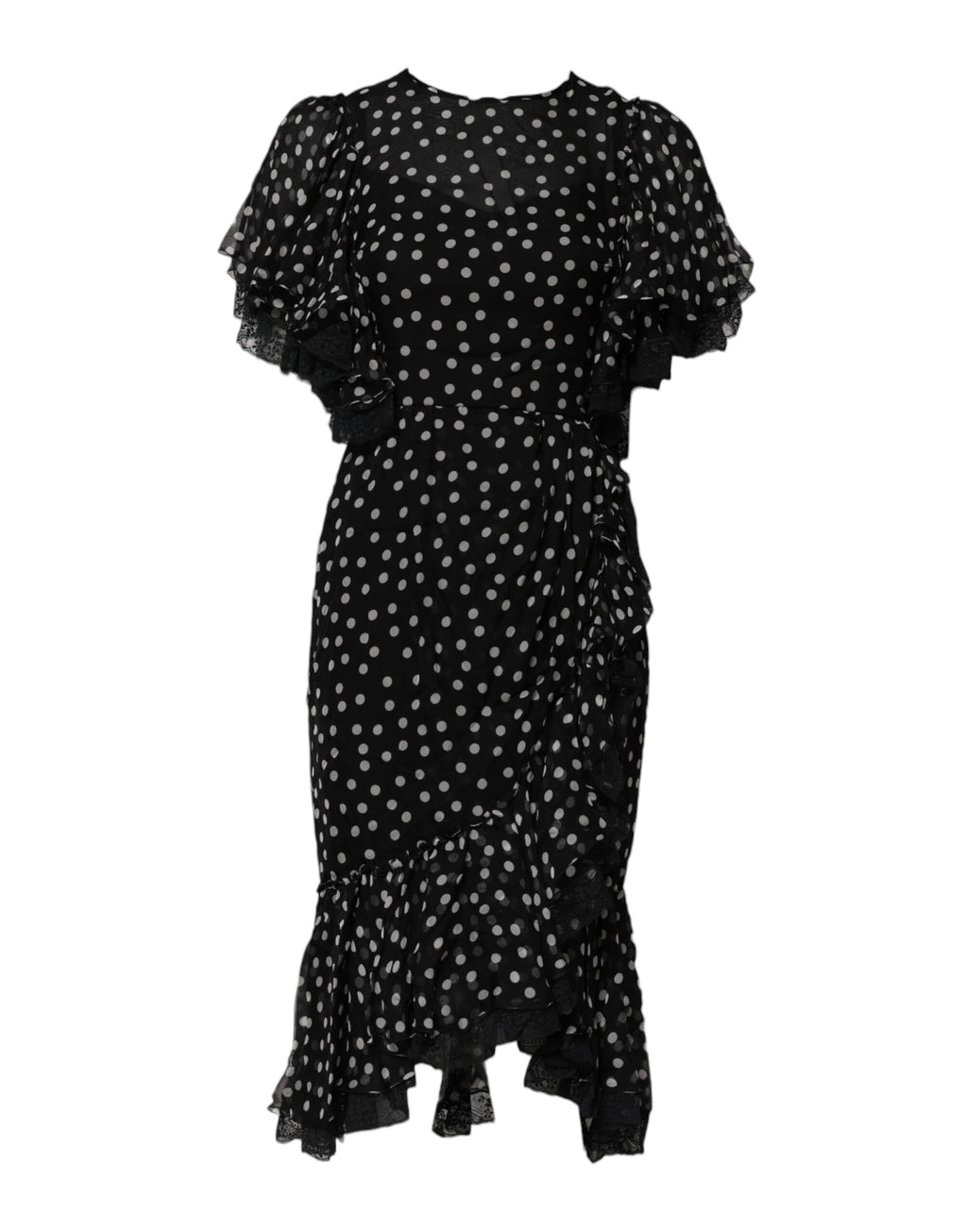 Dolce &amp; Gabbana Black White Lace Polka Dot Chiffon Dress