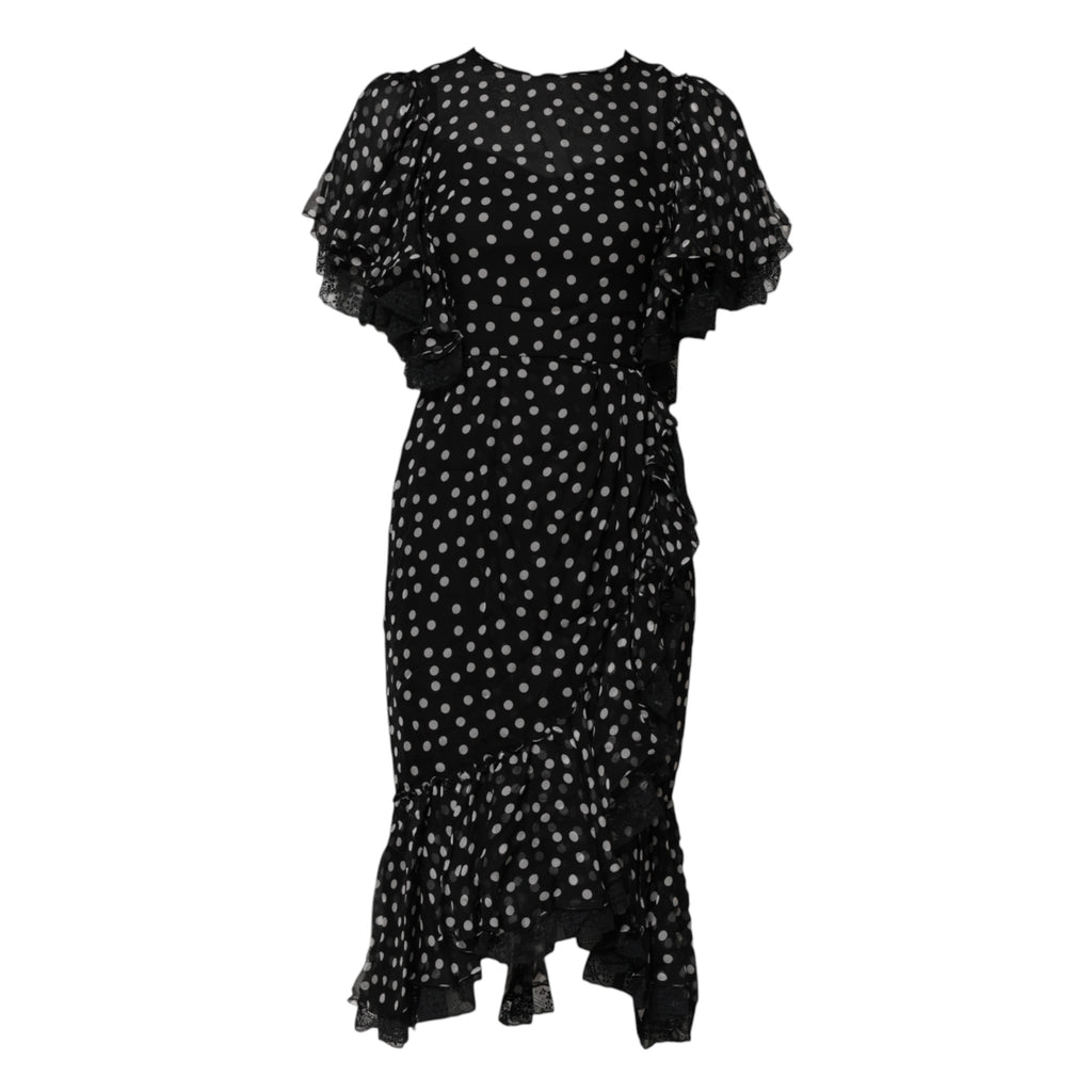 Dolce &amp; Gabbana Black White Lace Polka Dot Chiffon Dress
