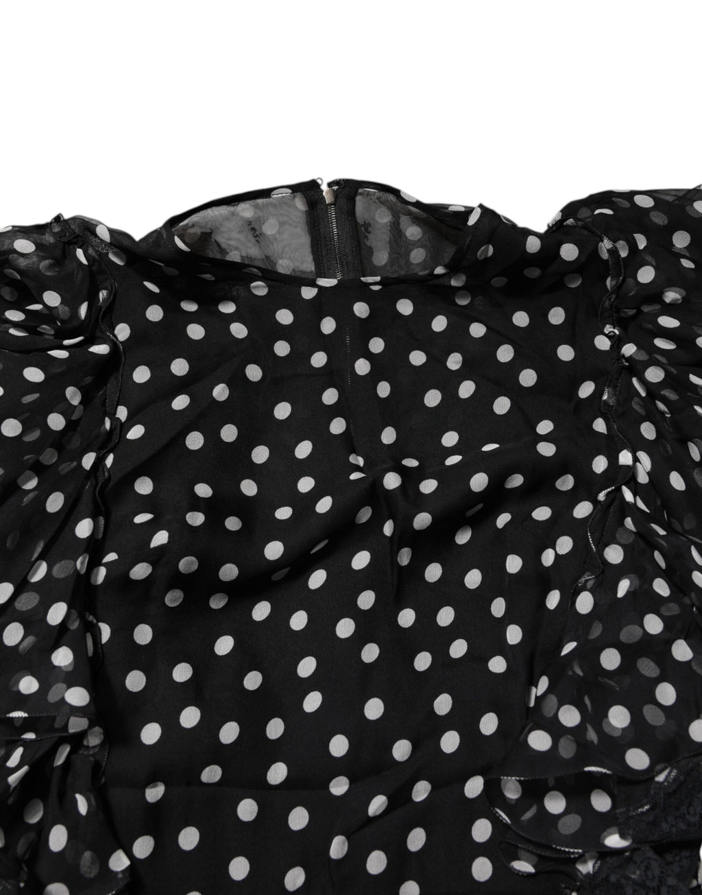 Dolce &amp; Gabbana Black White Lace Polka Dot Chiffon Dress