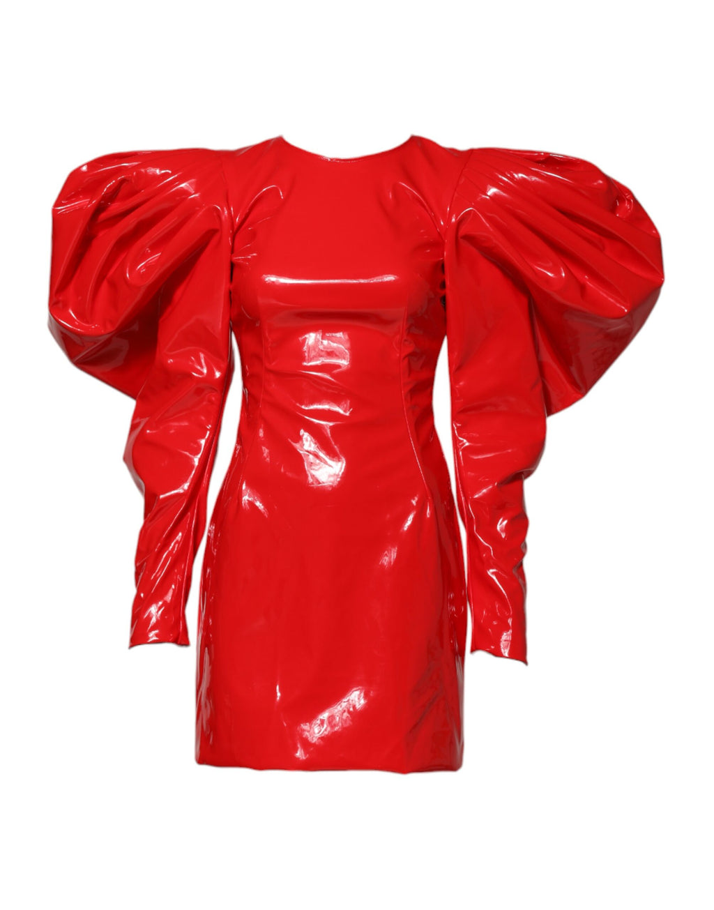 Dolce &amp; Gabbana Red Patent Leather Puff Sleeves Mini Dress