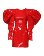 Dolce &amp; Gabbana Red Patent Leather Puff Sleeves Mini Dress