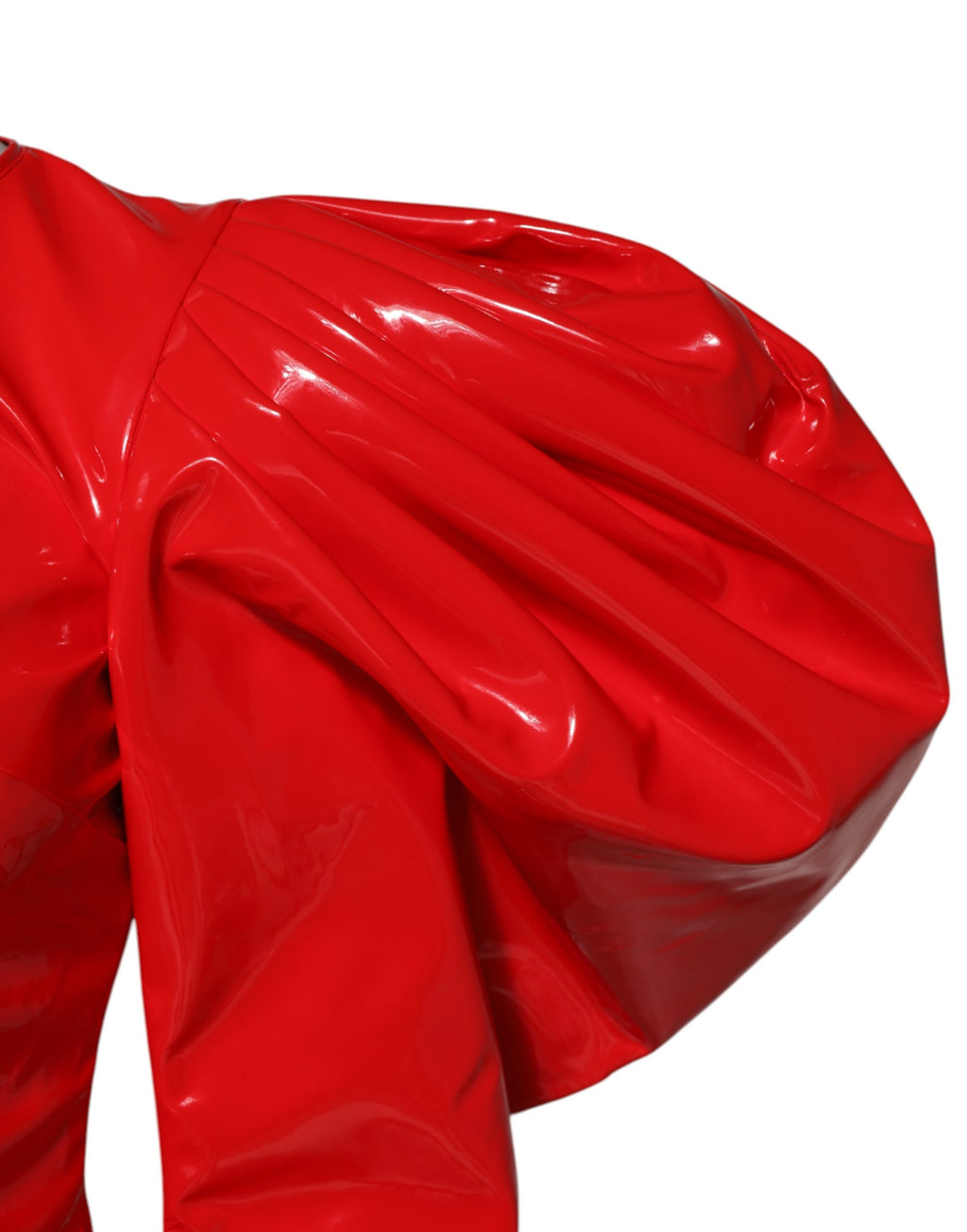 Dolce &amp; Gabbana Red Patent Leather Puff Sleeves Mini Dress
