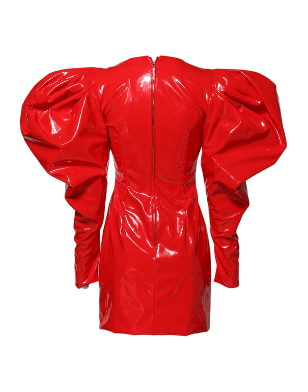 Dolce &amp; Gabbana Red Patent Leather Puff Sleeves Mini Dress