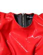 Dolce &amp; Gabbana Red Patent Leather Puff Sleeves Mini Dress