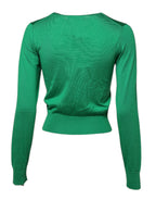 Dolce & Gabbana Green Floral Detailing Silk Pullover Sweater