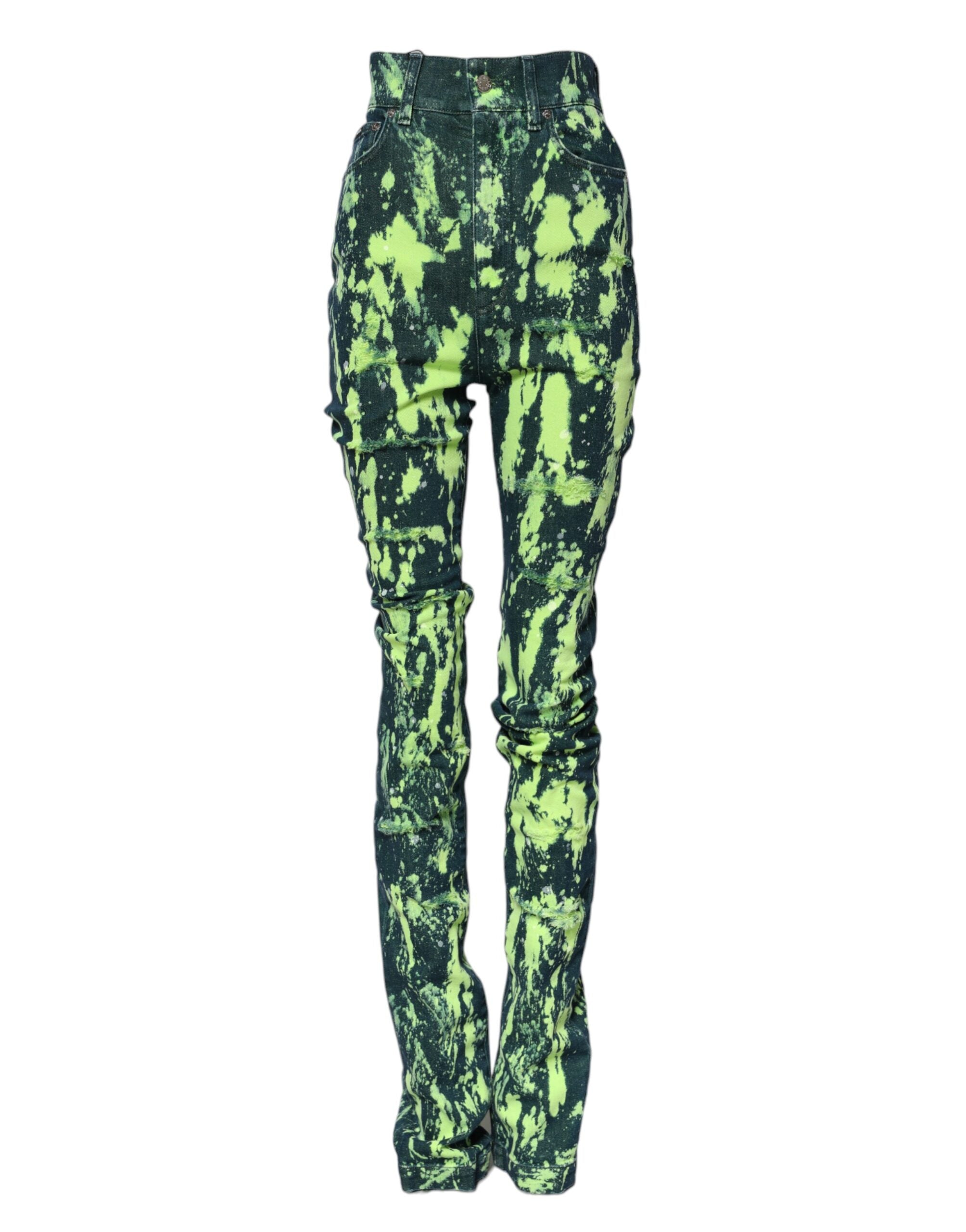 Dolce &amp; Gabbana Green Color Splash High Waist Denim Jeans