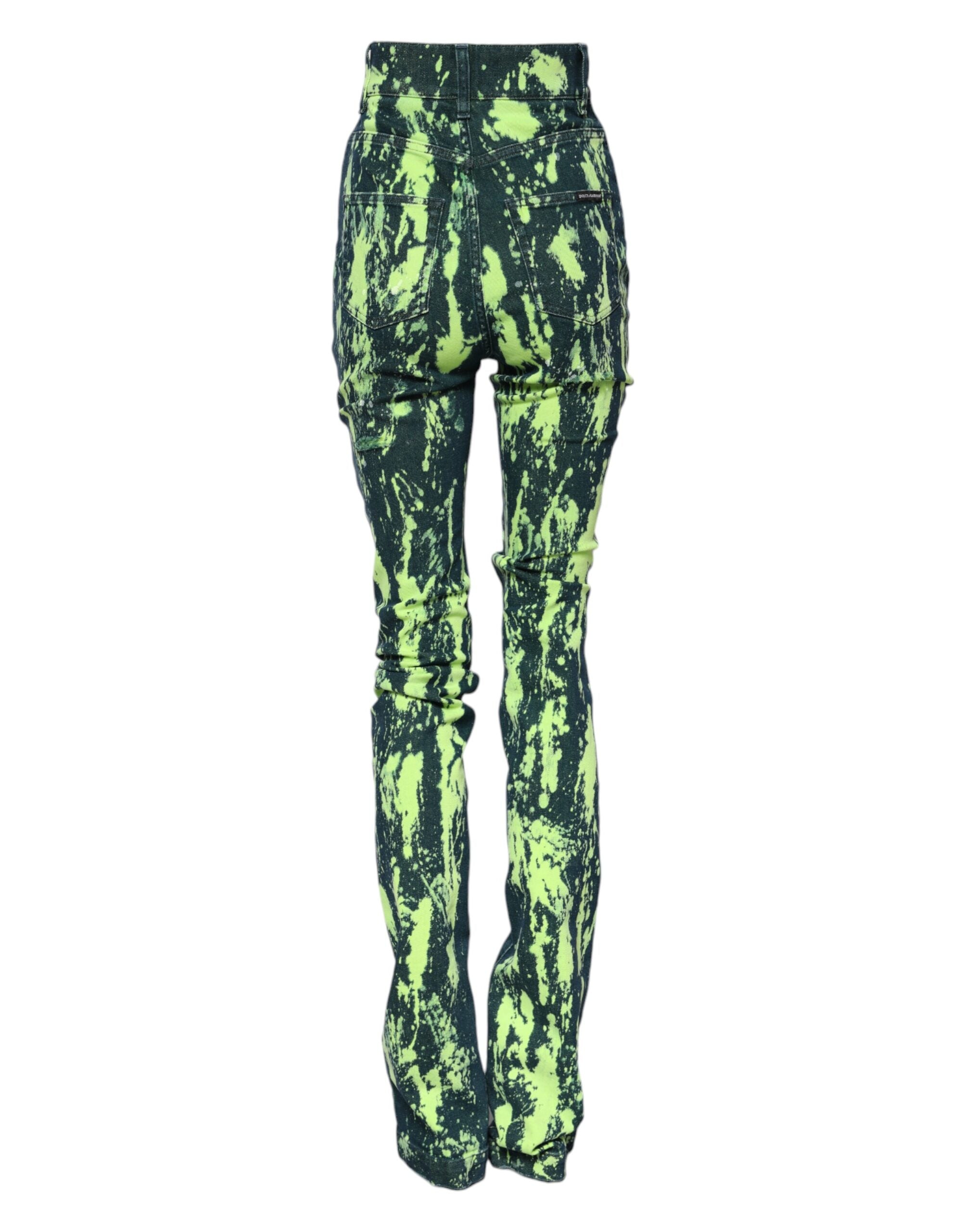 Dolce &amp; Gabbana Green Color Splash High Waist Denim Jeans
