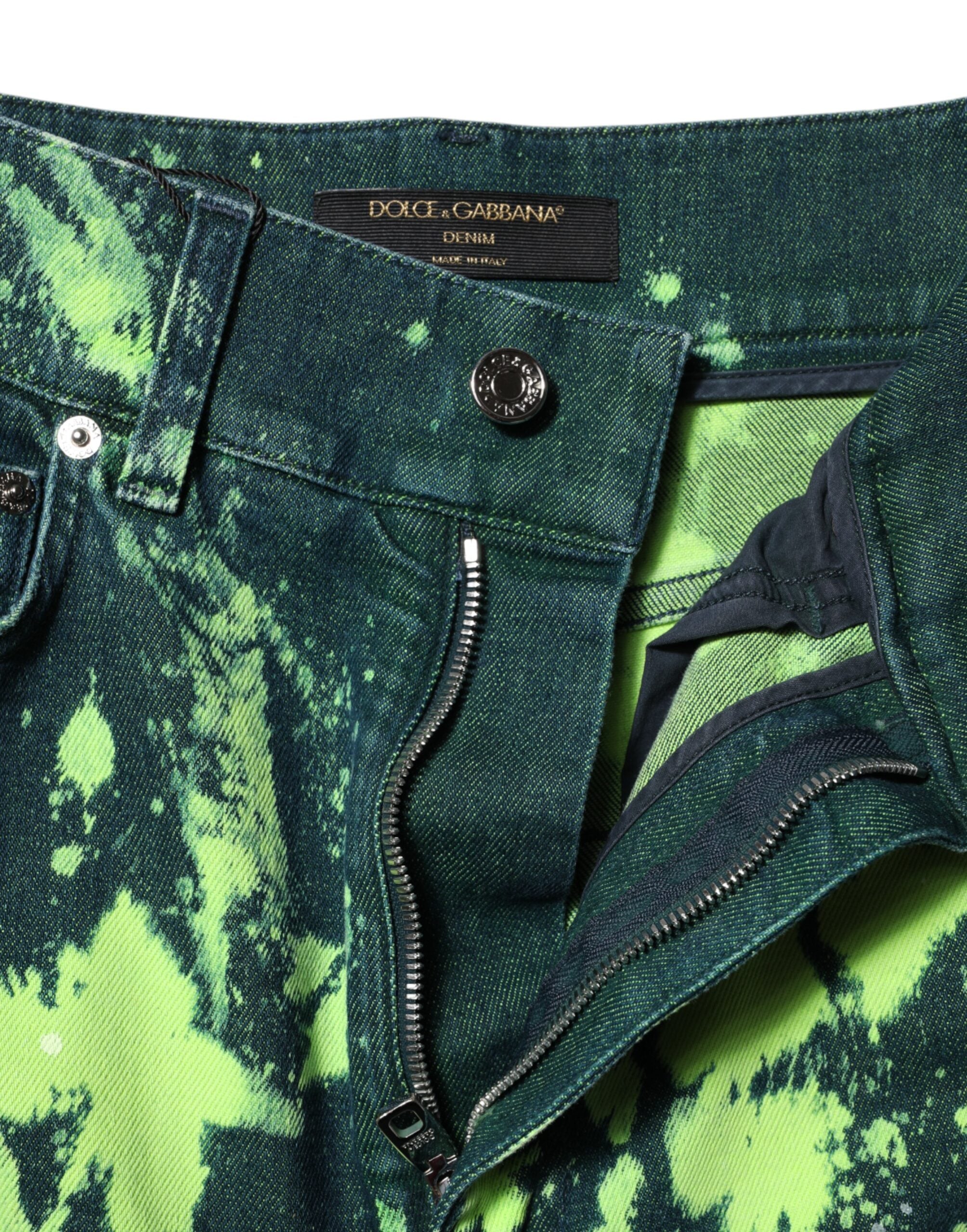 Dolce &amp; Gabbana Green Color Splash High Waist Denim Jeans