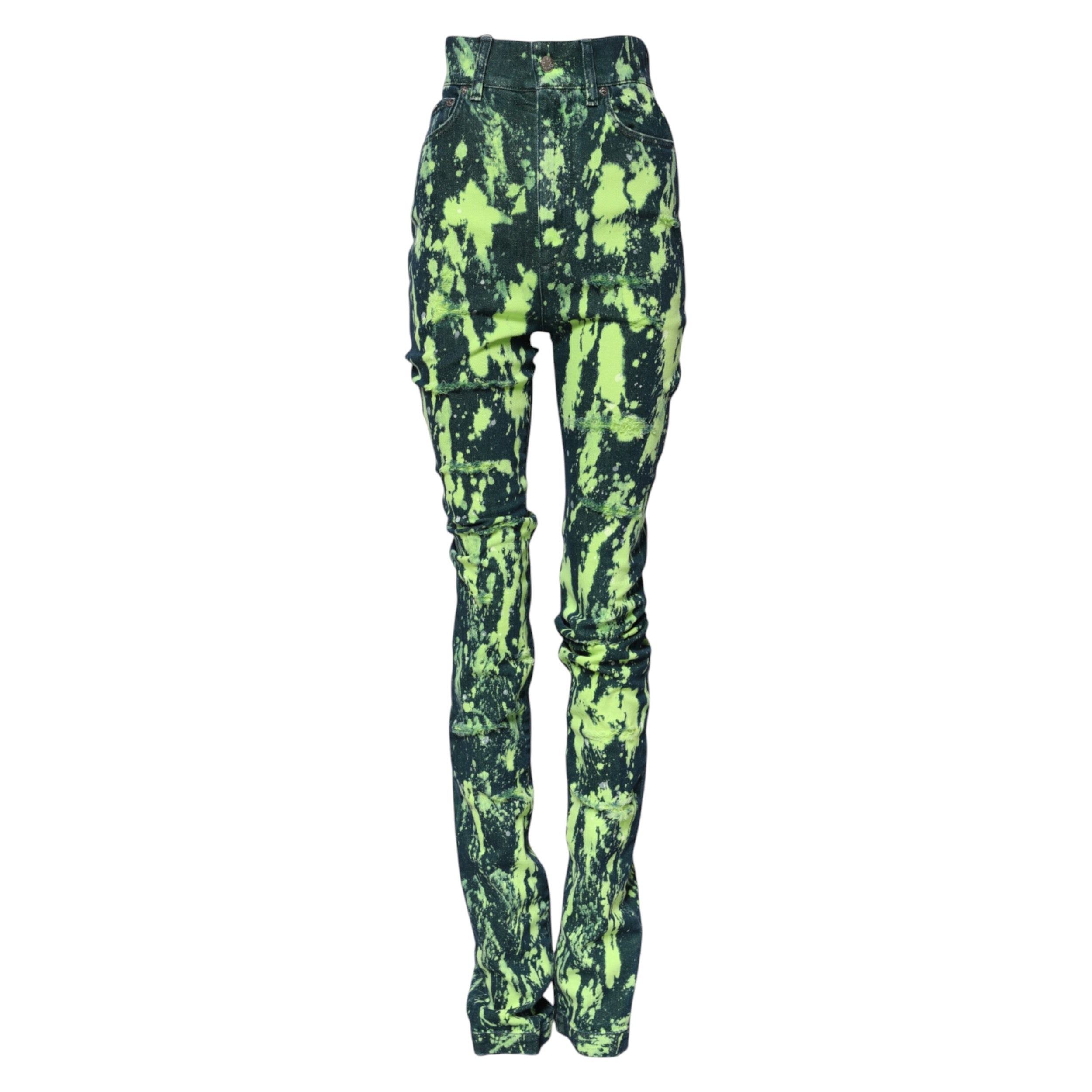 Dolce &amp; Gabbana Green Color Splash High Waist Denim Jeans