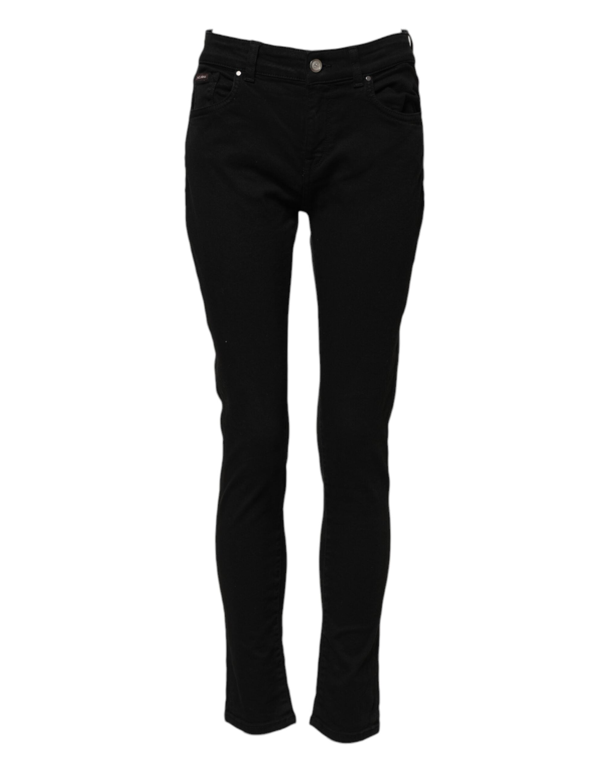 Dolce &amp; Gabbana Black Cotton Logo Skinny Mid Waist Denim Jeans