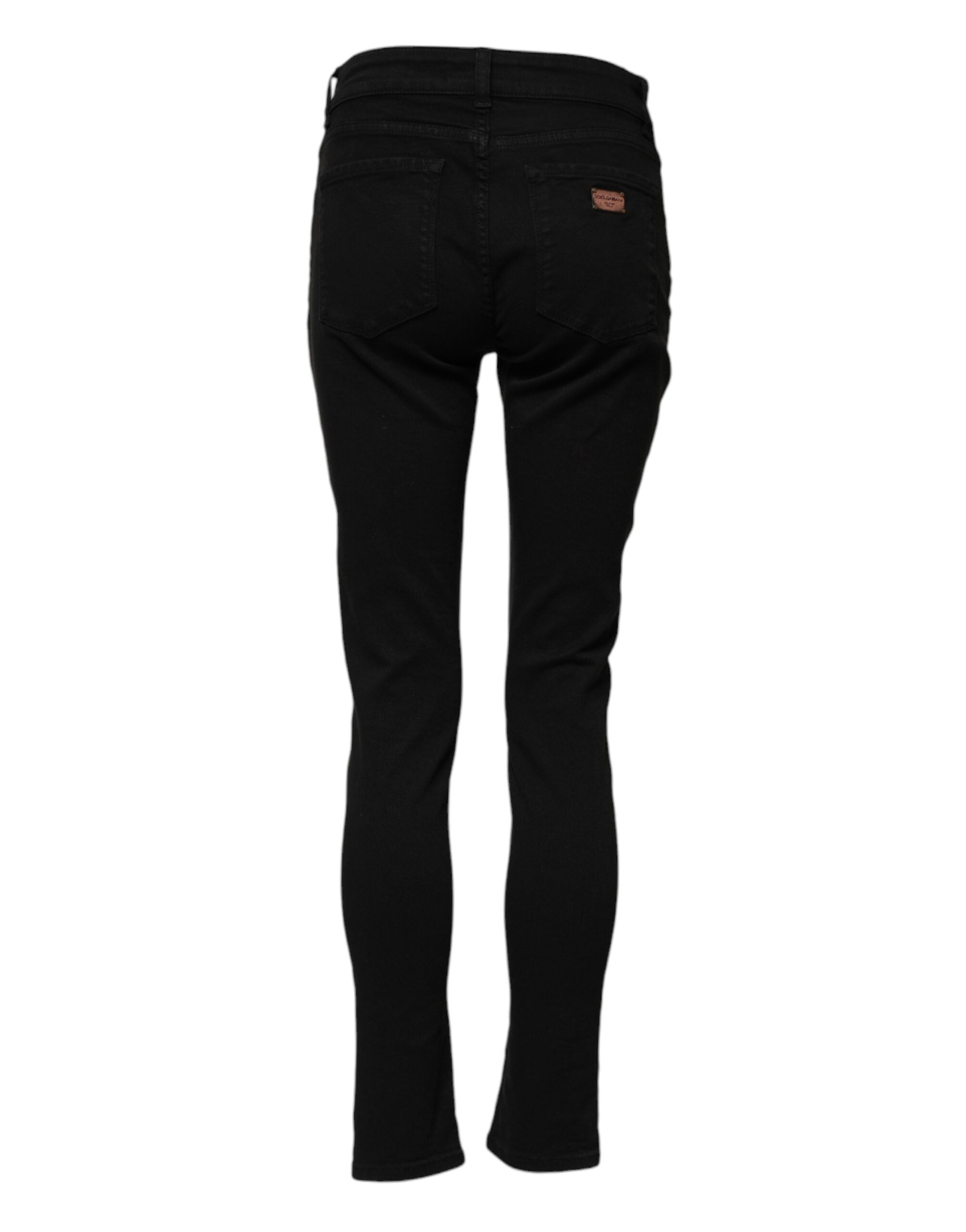 Dolce &amp; Gabbana Black Cotton Logo Skinny Mid Waist Denim Jeans