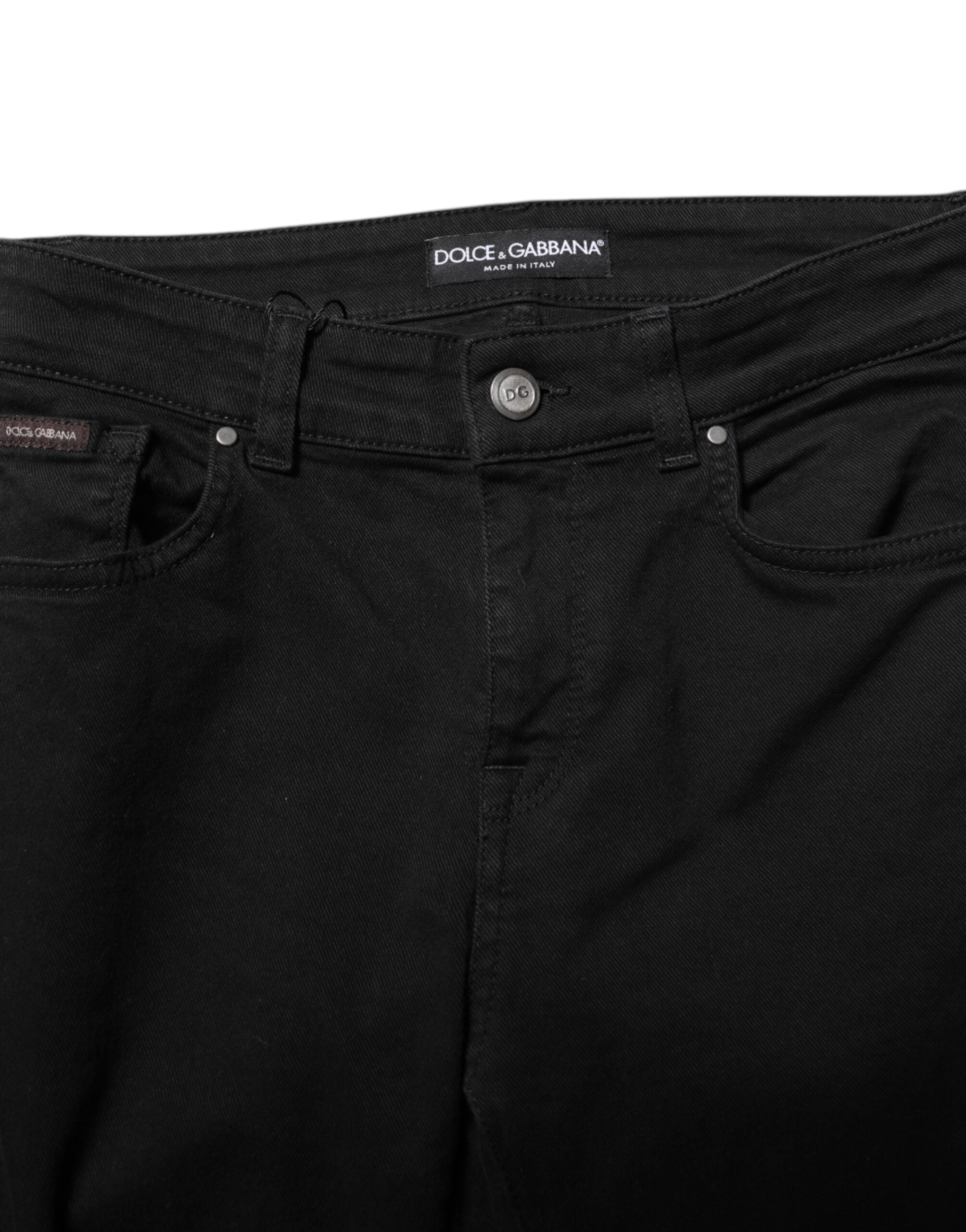 Dolce &amp; Gabbana Black Cotton Logo Skinny Mid Waist Denim Jeans
