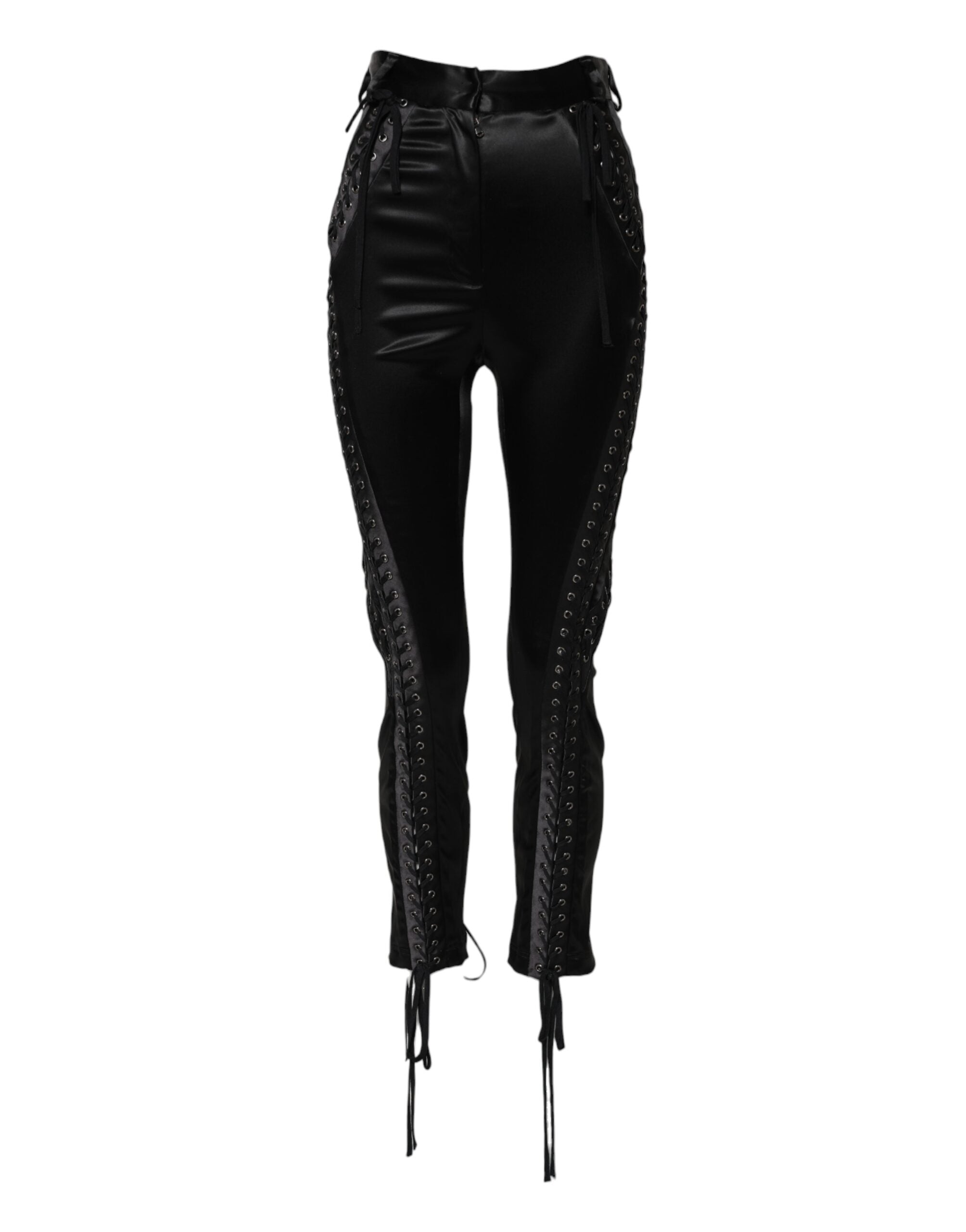 Dolce &amp; Gabbana Black Lace Details High Waist Skinny Pants