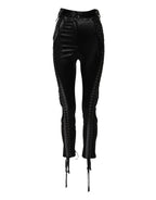 Dolce &amp; Gabbana Black Lace Details High Waist Skinny Pants