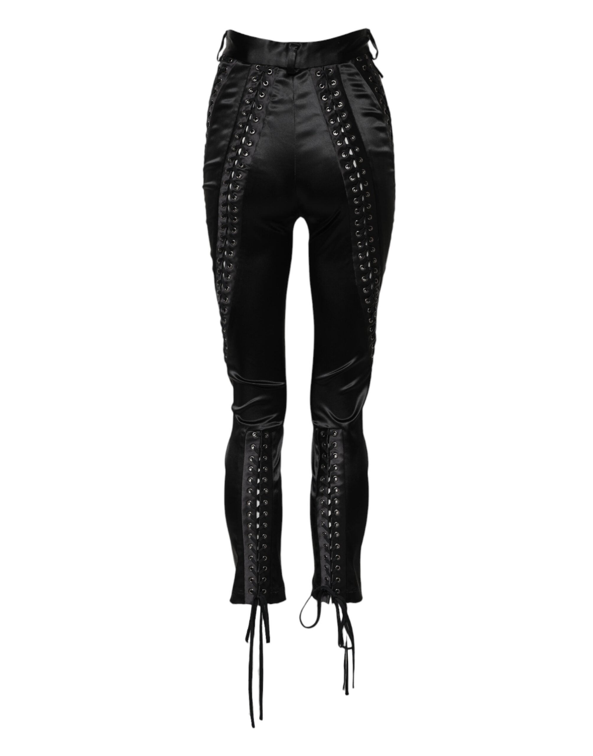 Dolce &amp; Gabbana Black Lace Details High Waist Skinny Pants