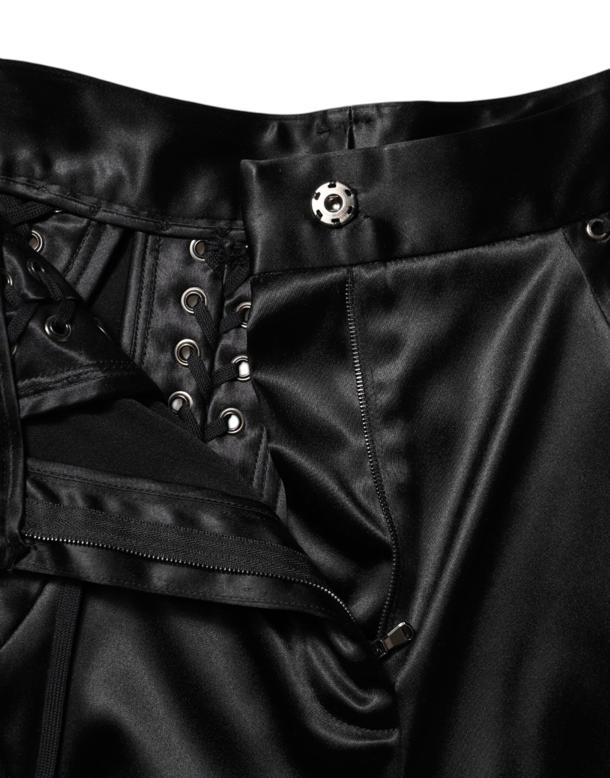 Dolce &amp; Gabbana Black Lace Details High Waist Skinny Pants