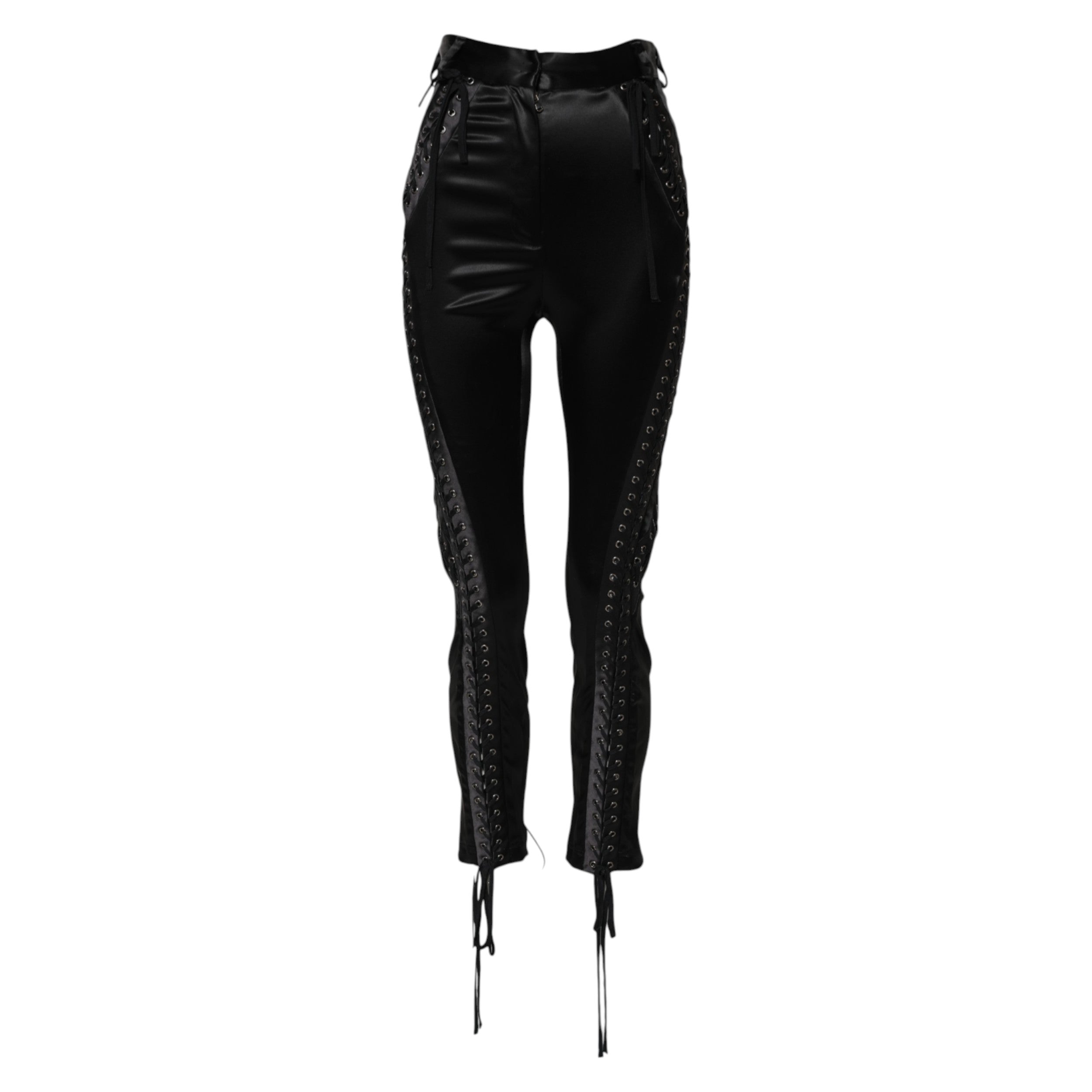 Dolce &amp; Gabbana Black Lace Details High Waist Skinny Pants