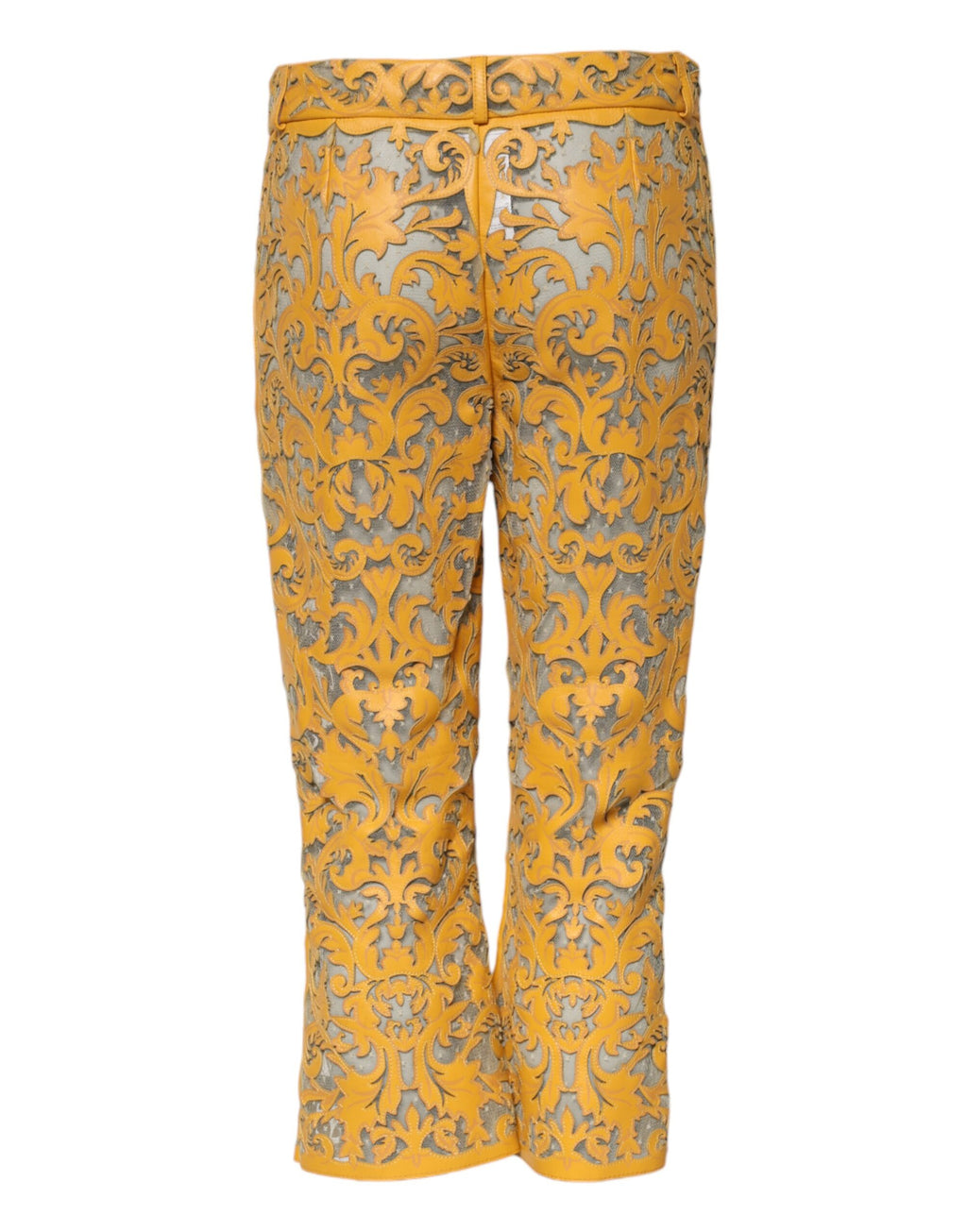 Dolce &amp; Gabbana Yellow Floral Lace Mid Waist Capri Pants