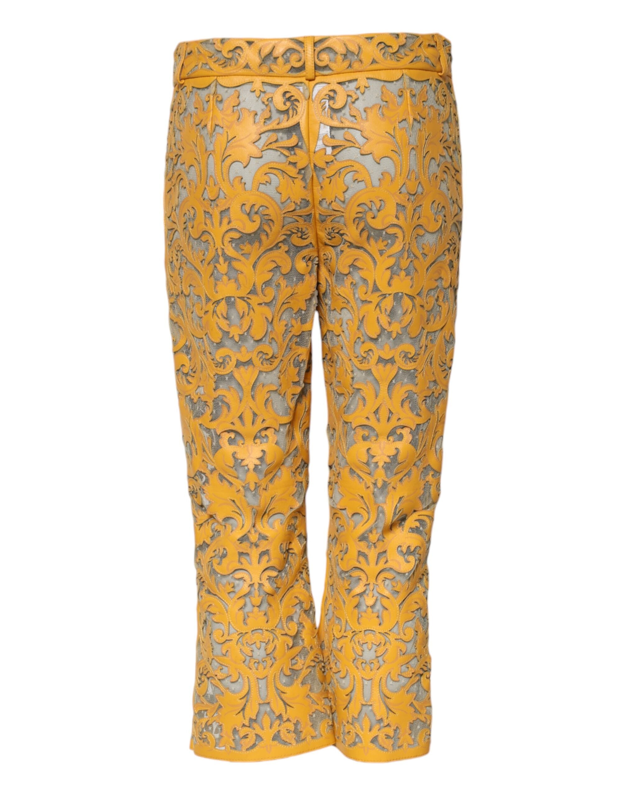 Dolce &amp; Gabbana Yellow Floral Lace Mid Waist Capri Pants