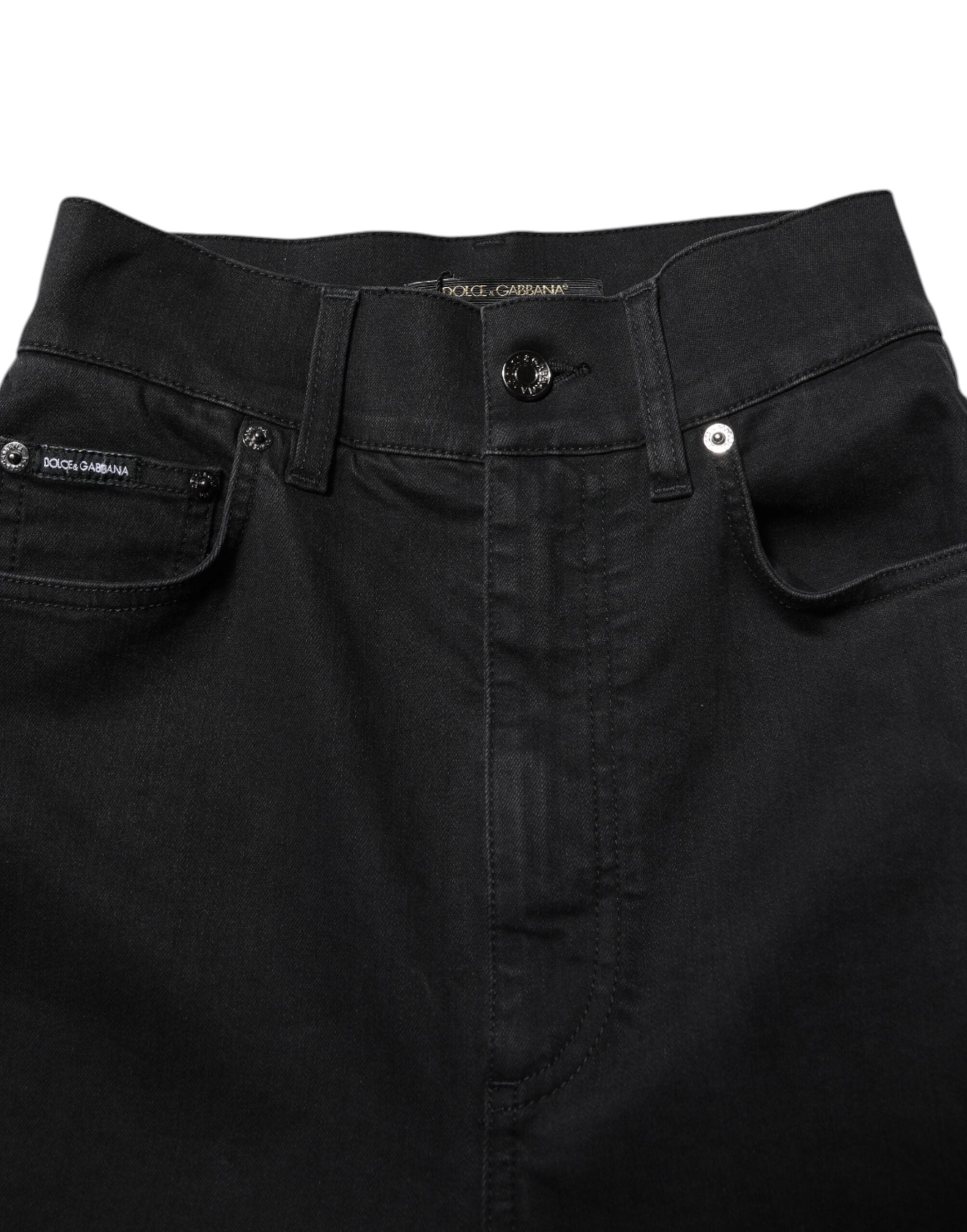 Dolce &amp; Gabbana Black Cotton High Waist Skinny Denim Jeans 