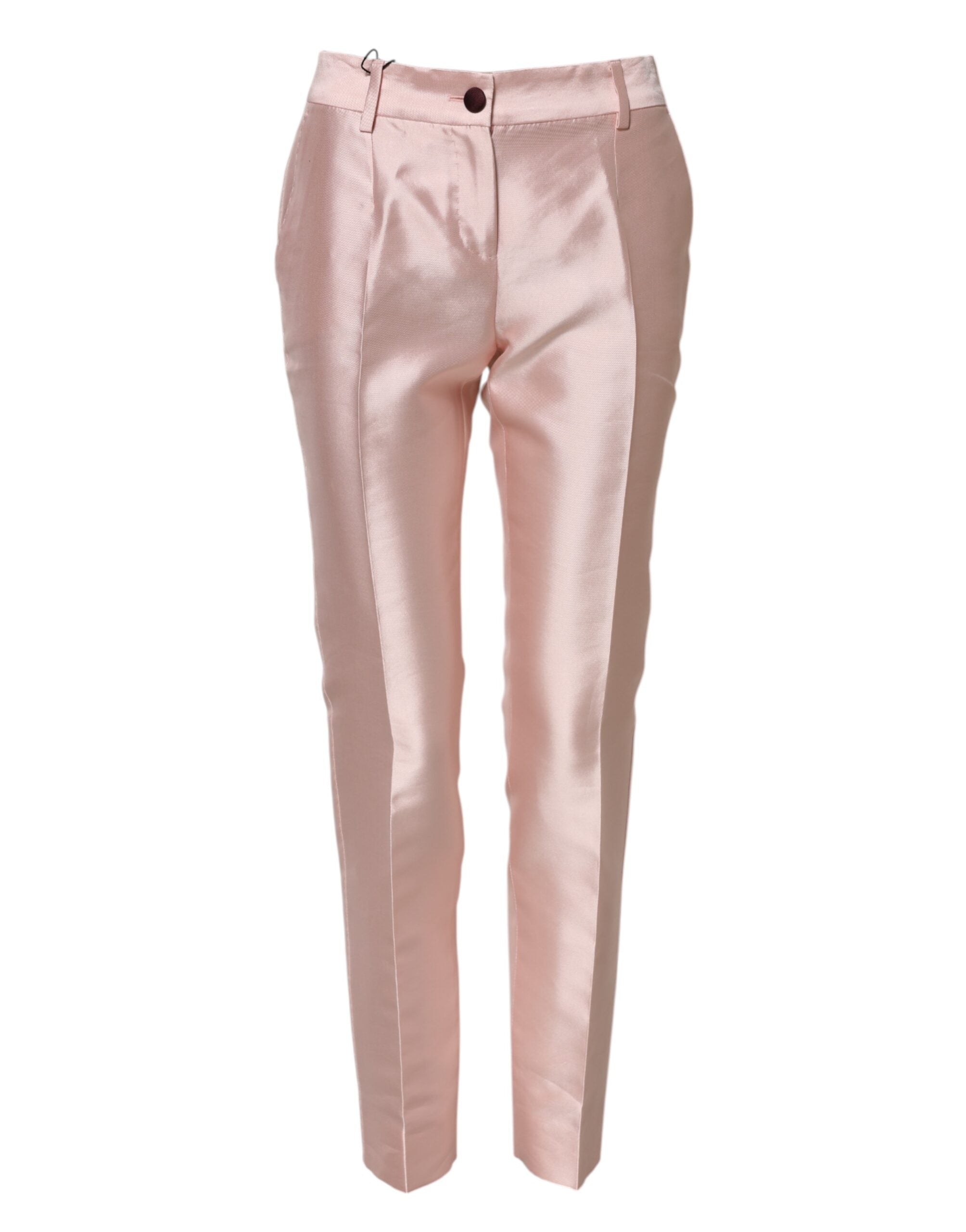Dolce &amp; Gabbana Pink Satin High Waist Tapered Pants