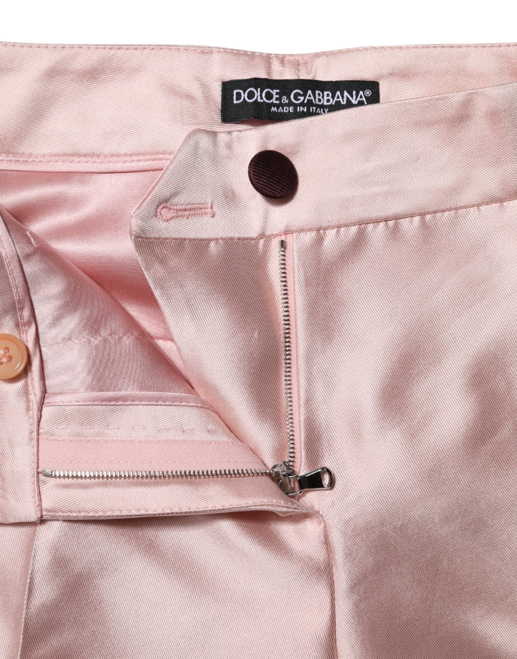 Dolce &amp; Gabbana Pink Satin High Waist Tapered Pants