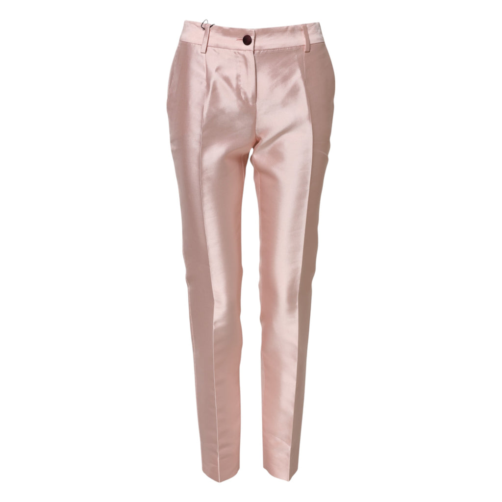 Dolce &amp; Gabbana Pink Satin High Waist Tapered Pants