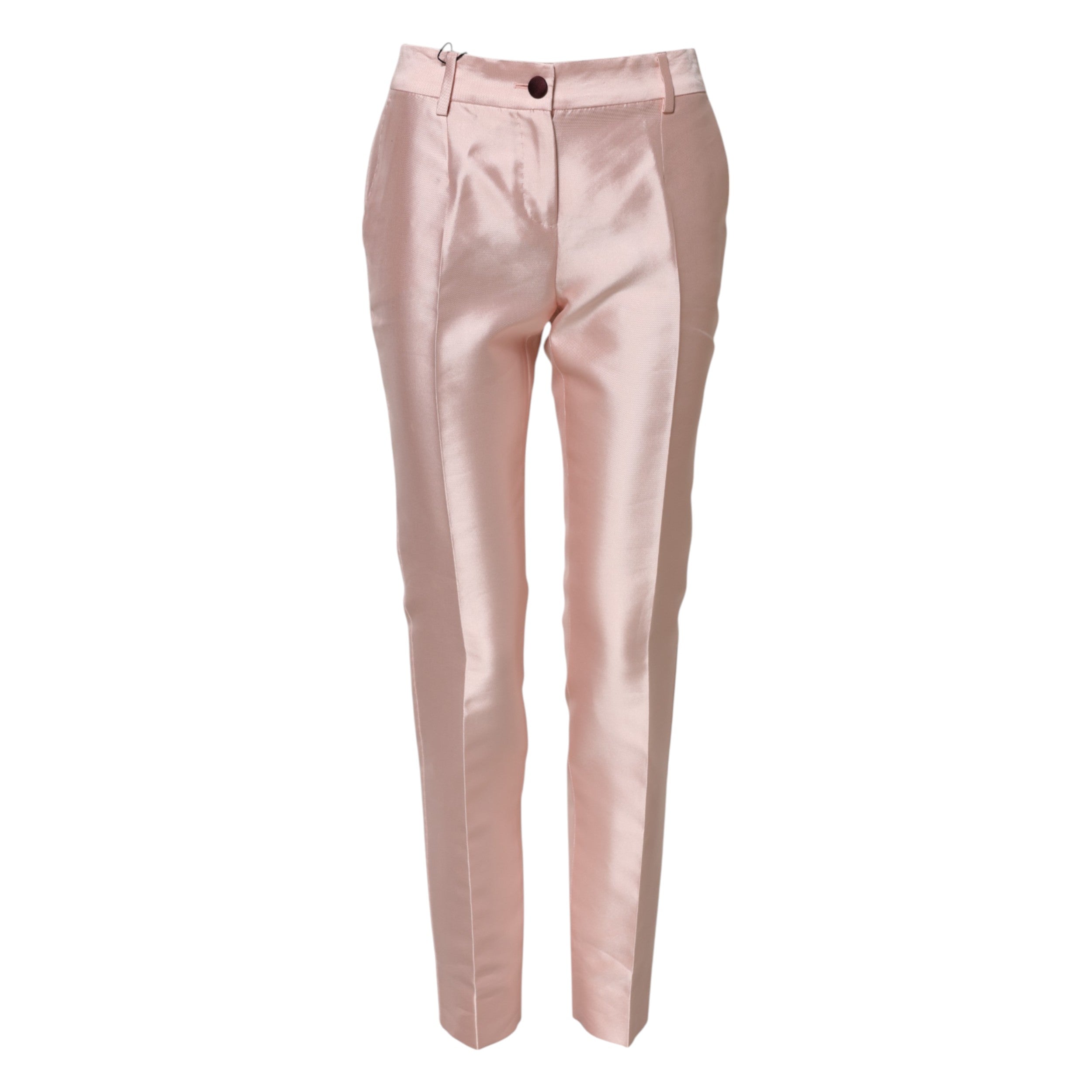 Dolce &amp; Gabbana Pink Satin High Waist Tapered Pants