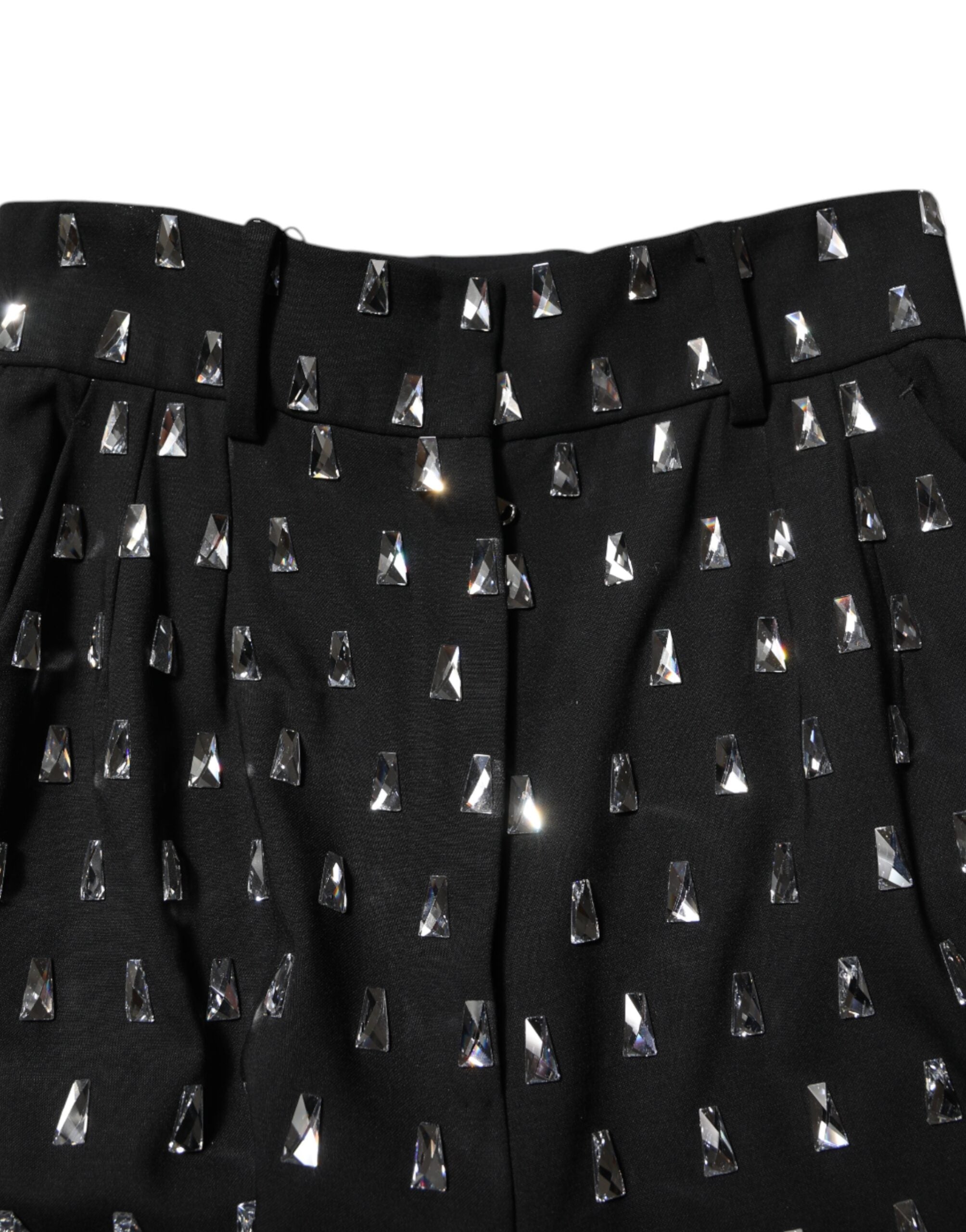 Dolce &amp; Gabbana Black Crystal Embellished Wide Leg Pants