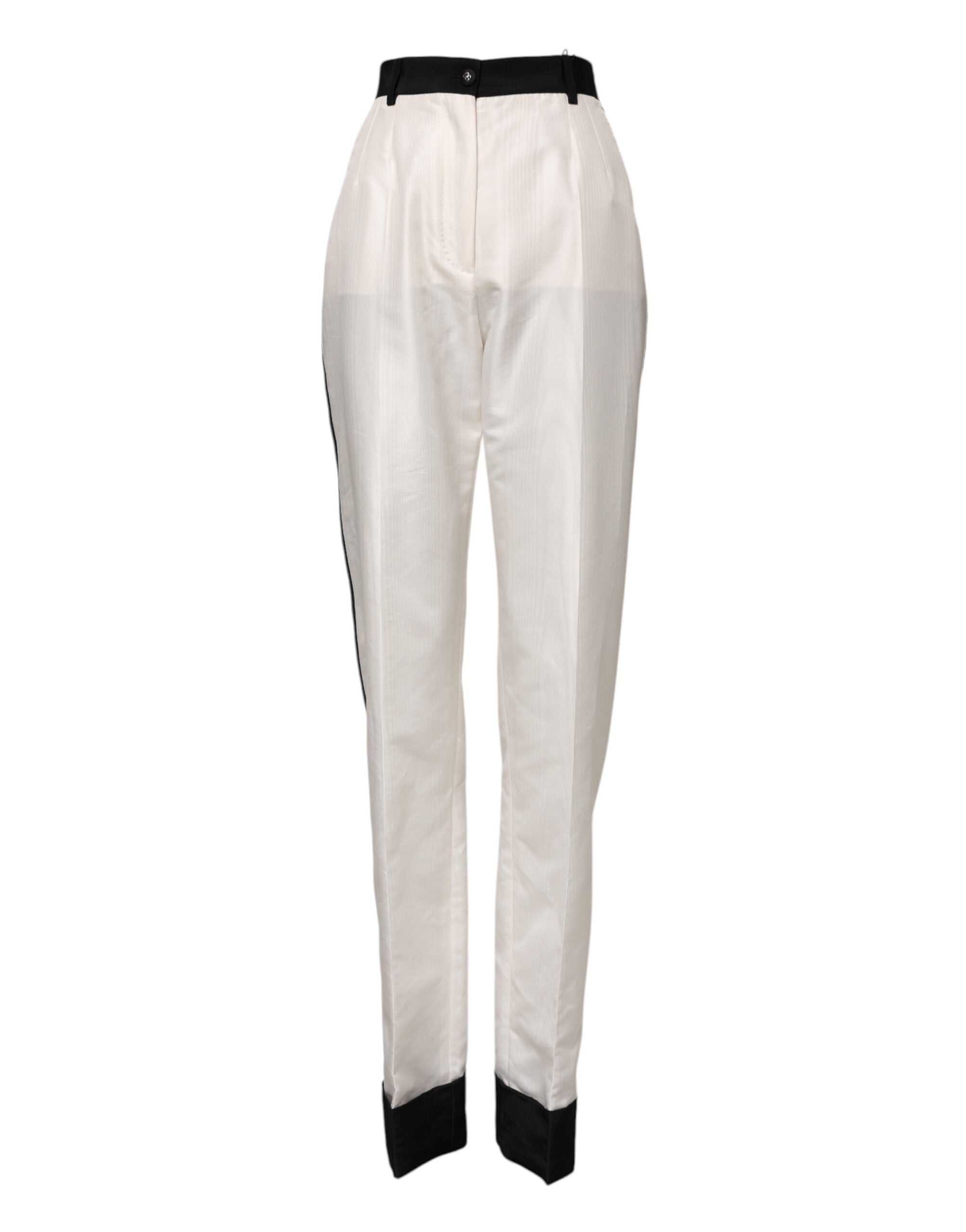 Dolce &amp; Gabbana White High Waist Straight Dress Trouser Pants