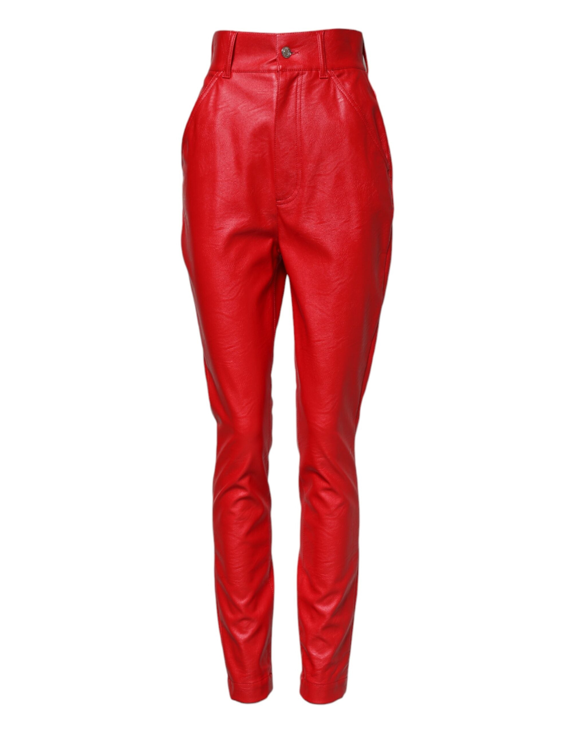 Dolce &amp; Gabbana Red Viscose High Waist Tapered Trouser Pants