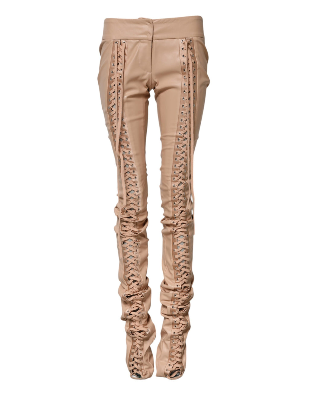 Dolce &amp; Gabbana Beige Lace Details Mid Waist Skinny Pants