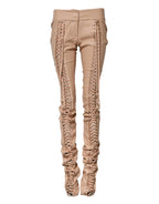 Dolce &amp; Gabbana Beige Lace Details Mid Waist Skinny Pants