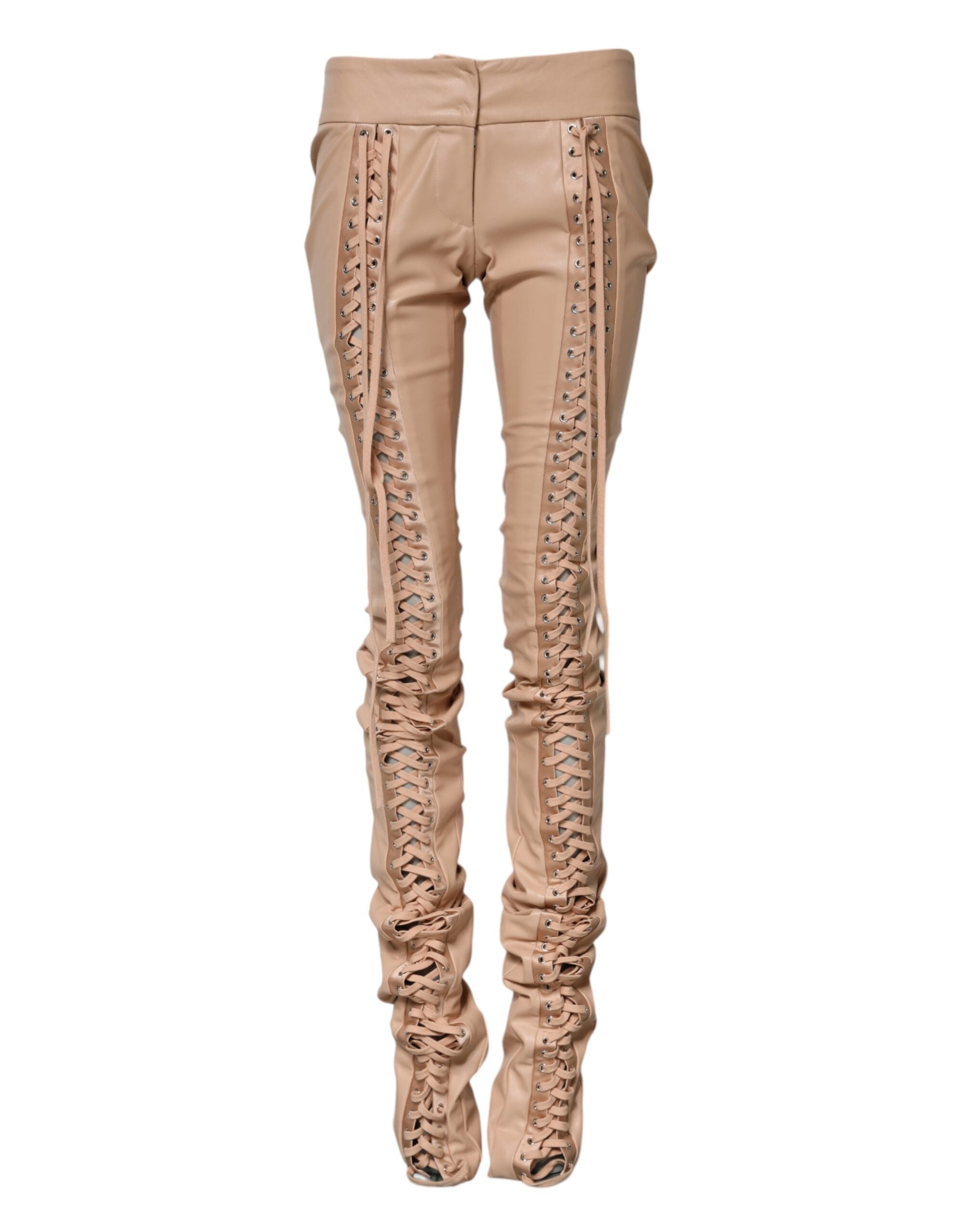 Dolce &amp; Gabbana Beige Lace Details Mid Waist Skinny Pants