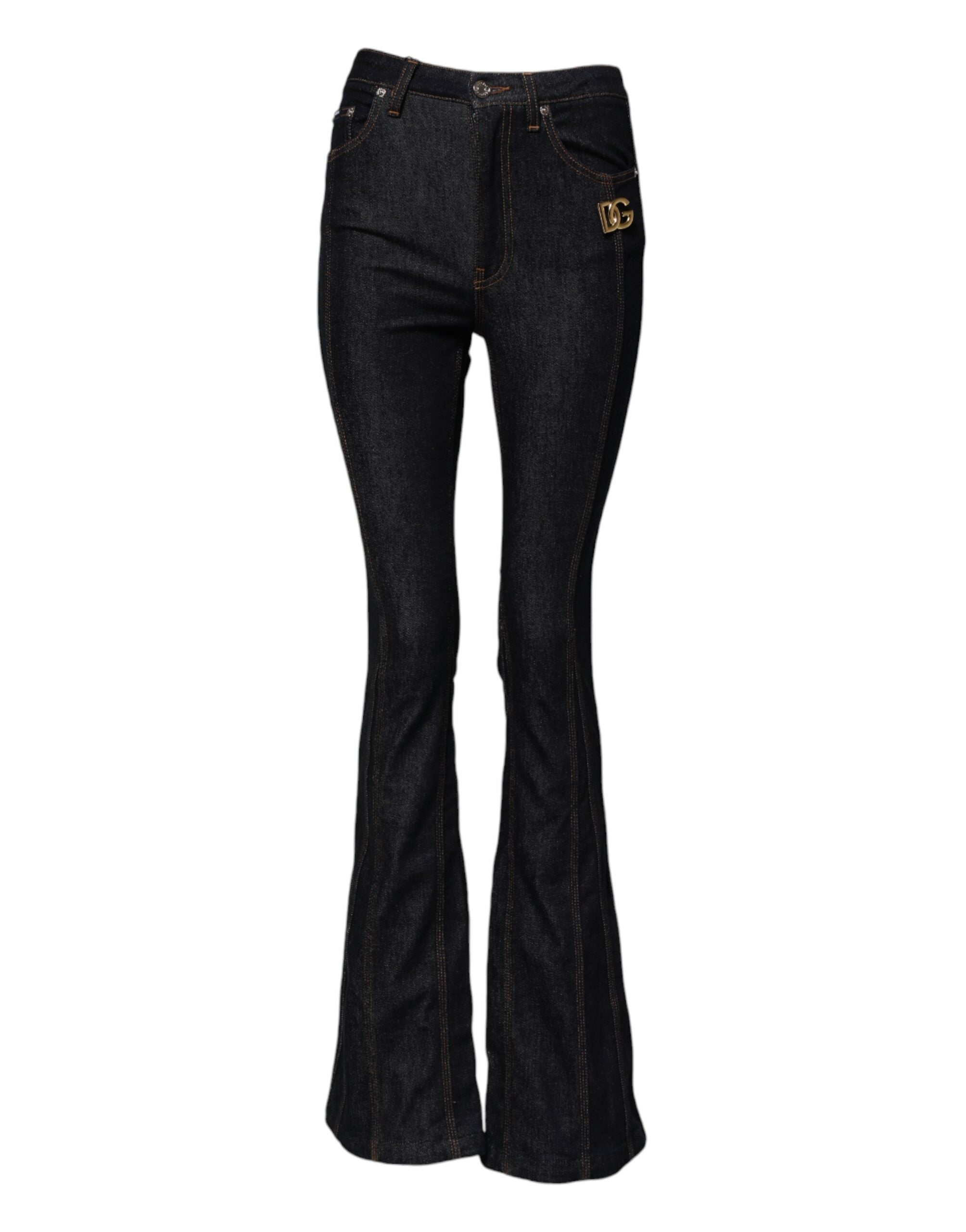 Dolce &amp; Gabbana Black Cotton Mid Waist Bootcut Denim Jeans 
