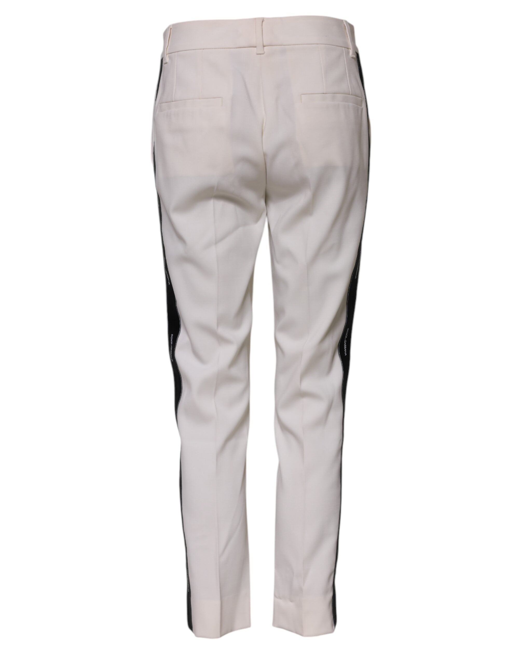 Dolce &amp; Gabbana White Wool Mid Waist Tapered Trouser Pants 