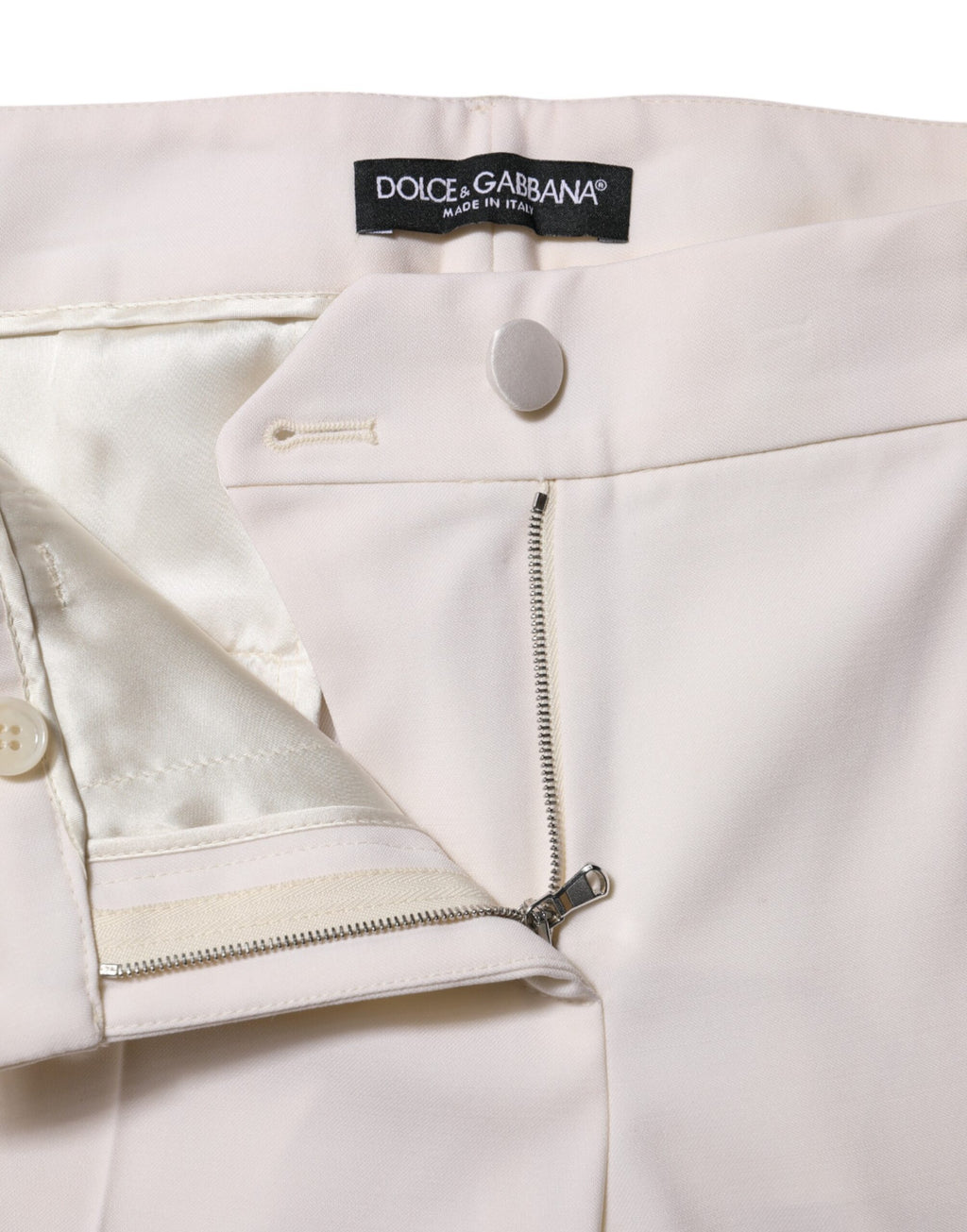 Dolce &amp; Gabbana White Wool Mid Waist Tapered Trouser Pants 