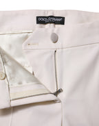 Dolce &amp; Gabbana White Wool Mid Waist Tapered Trouser Pants 