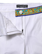 Dolce &amp; Gabbana White Cotton Mid Waist Tapered Trouser Pants 