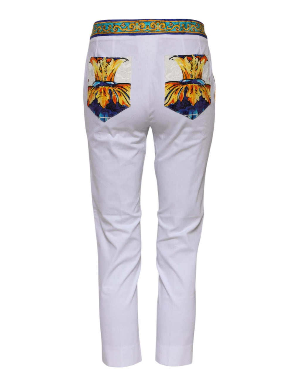 Dolce &amp; Gabbana White Cotton Mid Waist Tapered Trouser Pants 