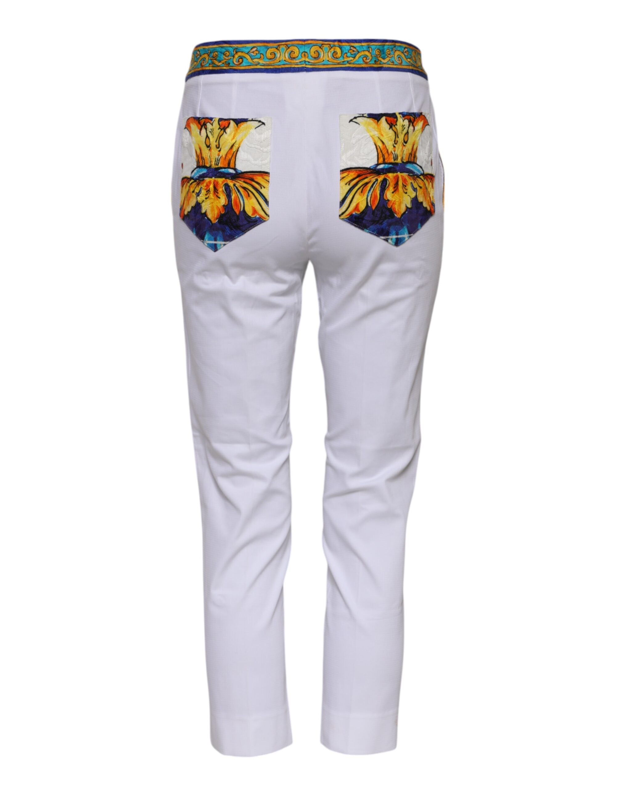 Dolce &amp; Gabbana White Cotton Mid Waist Tapered Trouser Pants 