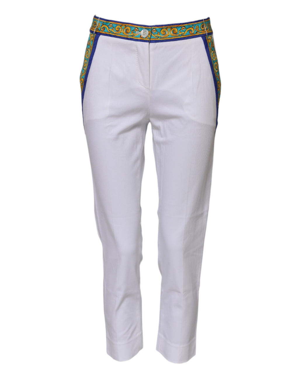 Dolce &amp; Gabbana White Cotton Mid Waist Tapered Trouser Pants 